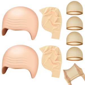 NACHLYNN Halloween Bald Cap 4 Pack Makeup Latex Bald Caps 4 Pack Nylon Wig Caps Halloween Party for Adult Women Kids Men Costume Accessories (Complexion-2)