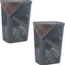 Mind Reader 60L Slim Laundry Hamper, Clothes Basket, Lid, Ventilated, Plastic, Set of 2, Gray, 2-pack