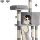 Feandrea Cat Tower, Cat Tree for Indoor Cats, 45.3-Inch Cat Condo with Scratching Post, Ramp, Perch, Spacious Cat Cave, for Kittens, Elderly Cats, Adult Cats, Small Space, Light Gray UPCT141W01