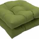 Pillow Perfect Forsyth Solid Indoor/Outdoor Wicker Patio Seat Cushions, Plush Fiber Fill, Weather and Fade Resistant, 2 Count, Green, Round Corner 19"x19"