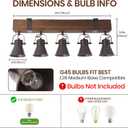 5 Light Semi Flush Mount Ceiling Light, Farmhouse Wooden Track Lighting Fixtures Ceiling, Rustic Kitchen Lights Ceiling with Adjustable Heads for Kitchen Island Dining Room Living Room