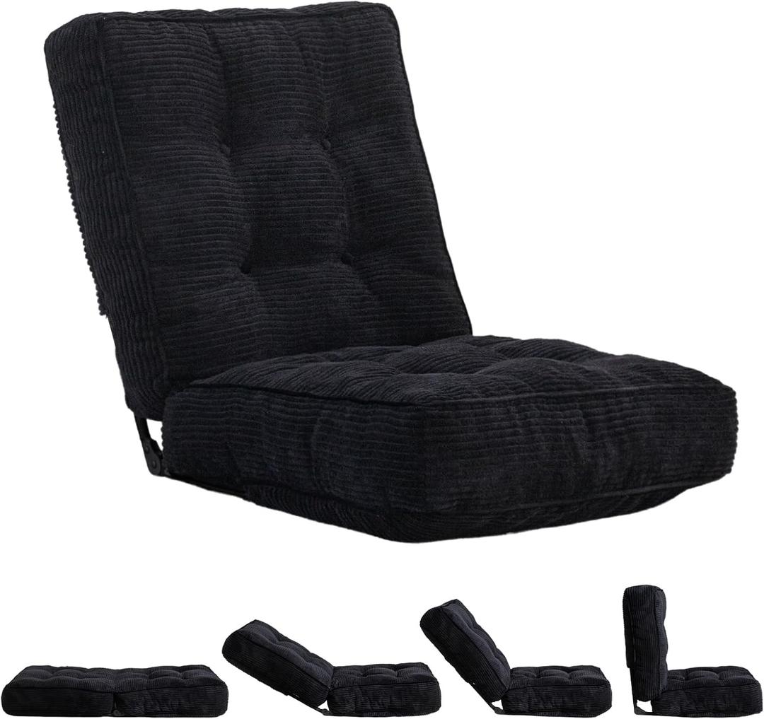 MAXYOYO Adjustable Floor Chair with Back Support, Gaming Floor Meditation Chair with Tufted Cushion, Adults Lounge Couch Folding Sofa Seat for Reading Meditating Sleeping, Black (Standard)