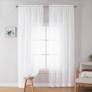 Simplebrand White Sheer Curtains 72 Inches Long 2 Panels for Living Room, Rod Pockets Airy Window Treatments Voile Sheer White Curtains Panels Lightweight for Front Back Patio Glass Door, 42" Width