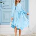 Dresses for Girls 10-12 Blue Tween Spring Long Sleeve Lace Backless High Low Ruffle Swing Maxi Kids Easter Wedding Formal Party Dress