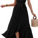 BTFBM Boho Dresses for Women 2026 Spring Fashion Cap Sleeve Swiss Dot Flowy Ruffle Beach Wedding Cocktail Maxi Dress (Medium, Black)