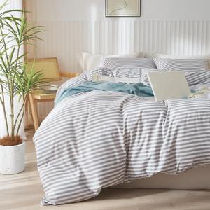 mixinni Striped Comforter Set Twin XL Size - Grey White Stripes Pattern Bed Set for Women and Men, 3 Pieces Lightweight Bedding Comforter Sets for All Seasons (1 Soft Fluffy Comforter + 2 Pillowcases)