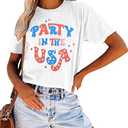 Party in The USA T-Shirt Women 4th of July Independence Day Shirts Funny Patriontic Graphic Short Sleeve Tee Tops, L