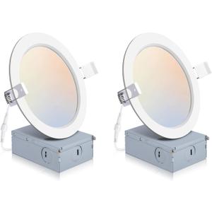 2 Pack Recessed Lighting 6 Inch with Junction Box, 2700K/3000K/4000K/5000K/6000K Dimmable Flush Mount Ceiling Light, 15W 1200lm Canless Recessed Lighting-ETL and Energy Star Certified (2P-5CCT-WH)