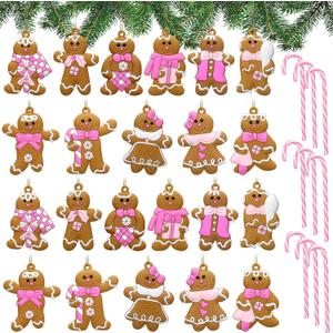 Zhanmai 36 Pcs Gingerbread Man Ornaments for Christmas Tree Hanging Christmas Candy Cane Decorations for Xmas Tree Home Holiday Party Decor (Pink)