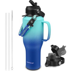 ABOTOCUP Water Bottle 40oz, Insulated Water Bottle with Handle & Straw Lids, Stainless Steel Water Bottle Fits in Any Car Cup Holder, Travel Cup Double Wall BPA-Free Leak-proof to Keep Cold &Hot