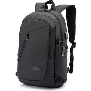 WENIG Anti-Theft Travel Laptop Backpack with USB Charging Port Lock,Water Resistant Slim Work Computer Bag for Men College Bookbags Fits 15.6 Inch Laptop, Black