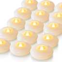 Homemory 24 Pack 3 Flameless Led Floating Candles, 200 Hour White Battery Operate Waterproof Tealights for Cylinder Vases, Centerpieces at Wedding Decor, Party, Pool (Warm White Light (24Pack, White Shell))