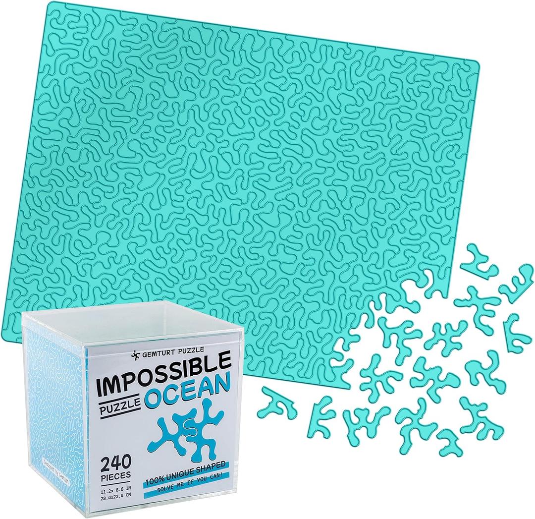 Impossible Ocean - Unique Jigsaw Puzzle - Blue Transparent Acrylic 240 Pieces Non-Repeat Shape - Difficult Puzzle for Adults - Clear Hard Interest Puzzle by GEMTURT (Ocean 240 Pieces)