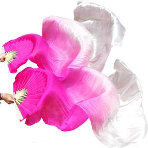 Belly Dance Faux Silk Veil Fans, 1 Pair (Left+Right) Faux Silk Bamboo Long Fans Veils, Handmade Belly Dance Dancing Silk Fans, Dance Performance