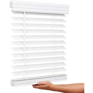 Lotus & Windoware Cordless, 2 Inch Faux Wood Blind, 39" Wide x 96" Long, Window Blinds, Blinds & Shades, Blinds for Indoor Windows, Embossed, Bright White