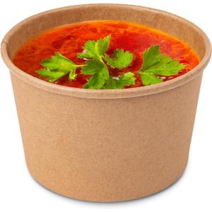 PakTalk Paper Soup Containers with Lids, 50 Pack Brown Soup Bowls Biodegradable Ice Cream Cups with LidS for Hot Soup or Ice Cream (50 sets, 8 oz)