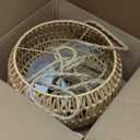 Rattan Boho Hanging Light,12.6'' Natural Hand Woven Fabric Drum Light,Plug Into Wall Outlet Pendant Light Fixture On/Off Switch for Dining,Living Room,Bedroom,Kitchen,Hallway Entryway, Without Bulb