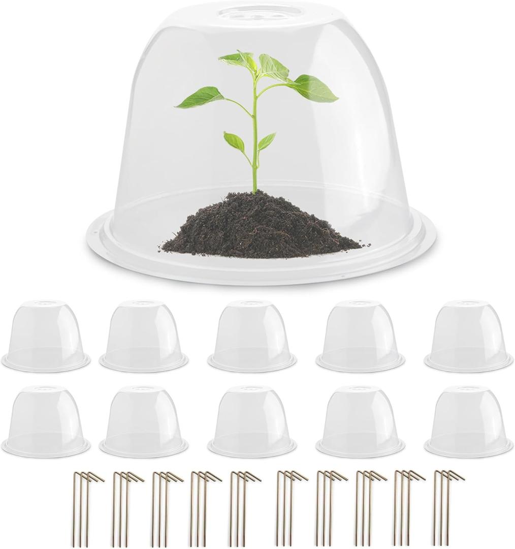 10" D 6.7" H Plant Protectors from Animals, Garden Cloches for Seedlings Nursery Pots, Durable Humidity Domes with Ventilation Holes, Clear Plant Covers, Mini Greenhouse for Plants 10-Pack