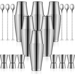 Dandat 18 Pcs Cocktail Shaker Set Include 6 Pcs 28oz and 18oz Bar Shakers with 6 Pcs Measuring Jigger and 6 Mixing Spoon Stainless Steel Drink Alcohol Mixer Bartender Kit Bulks for Home Party Bar