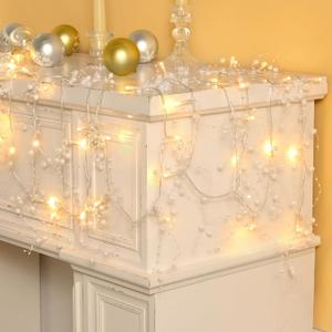 Waipfaru Christmas Garland with Lights,2Pcs Lighted Berry Garland, 13.1FT Christmas Tree Garland, Christmas Decorations Indoor for Home Outdoor Gate Table Fireplace New Year Decor, White