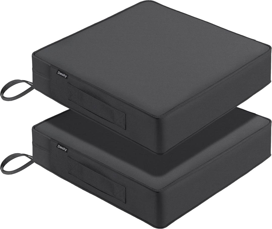 Dmsky Patio Chair Cushion,19 x 19 x 3.7 Inch Outdoor Chair Cushions for Patio Furniture,Waterproof Seat Cushions with Ties, Garden Sofa Couch Chair Pads with Handle Set of 2(Gray)