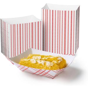 ECOLipak 250 Pack 2lb Paper Food Tray Red, Disposable Paper Food Boats, Food Holder Trays, Serving Boats for Taco Hot Dog Snack Fries Dessert Popcorn Sauce Nacho