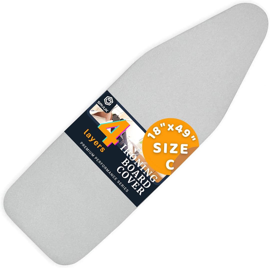 Ironing Board Cover and Pad Standard Size 18x49 inch,Large Extra Wide, Adjustable Elastic Edge Fit, Extra Thick, Heat Reflective, Non Stick Scorch and Stain Resistant (18" X 49", Silver)