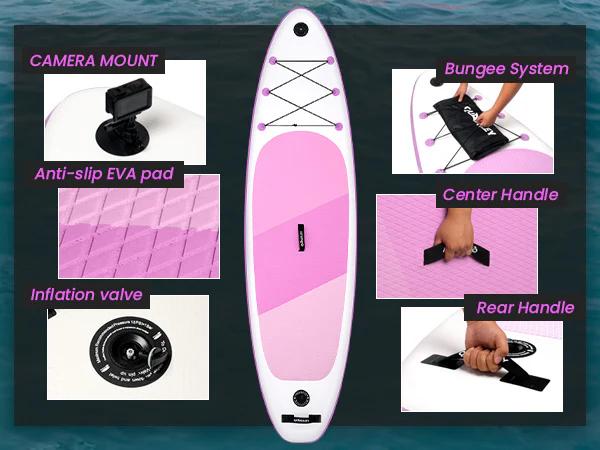 Quashley Inflatable Stand Up Paddle Board Ultra-Light Paddleboards 10.5'×34"/11'×32" Wide Board for Beginners with All Premium SUP Accessories for Youth & Adults Yoga and Fishing (Pink)