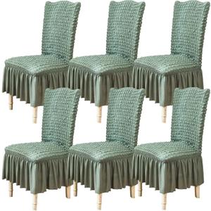 Qubjus Chair Covers for Dining Room Set of 6 Stretch Chair Slipcovers with Skirt Removable Washable Kitchen Chair Protector Cover Set for Home, Party, Wedding(Light Green, 6pcs)