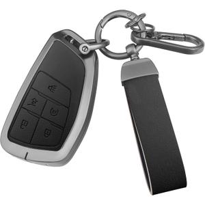 FT FUNTOR for Chevrolet Metal Key Fob Cover,PU Leather Zinc Alloy Key Case,for GMC Yukon Denali Sierra 2021-2025 (Black)