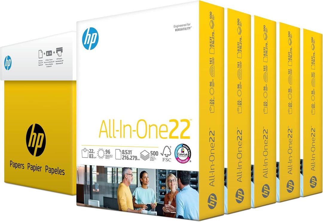 HP Papers | 8.5x 11 Paper | All-In-One 22 lb | 5 Ream Case - 2000 Sheets | 96 Bright| Made in USA - FSC Certified | 207000C (5 Ream | 2000 Sheets)