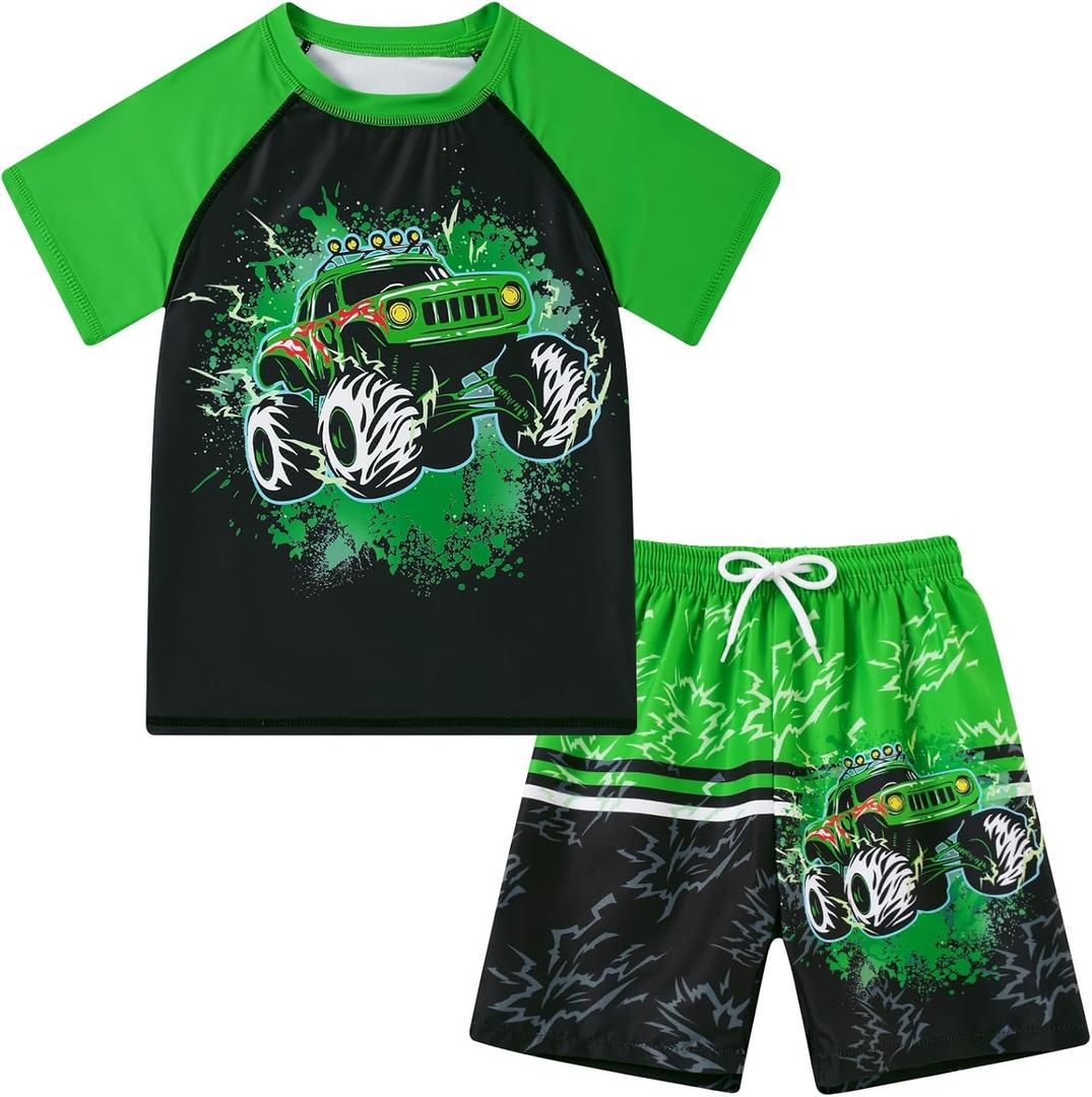 Love Wood Boys Short Sleeve Rash Guard Swimsuit Set with Swim Trunks for  10-12Years