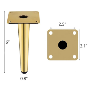 Gold Metal Furniture Legs Heavy Duty Straight Furniture Feet DIY Modern Replacement Legs for Cabinet Sofa Couch Chair-Set of 3 (Gold, 6")