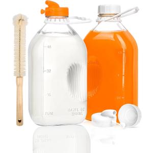 2QT Heavy Duty Glass Milk Bottle with Lid,2Pack 64oz Glass Milk Jug with Reusable Airtight Screw Lid, Bottles for Juice, Water, Oat or Plant Milks