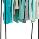 IRIS USA Clothes Rack for Hanging Clothes with Bottom Wood Shelf, Freestanding Clothing Rack, Easy to Assemble Garment Rack, Metal, Sturdy Design, Multipurpose, Small Space Storage Solution, Black