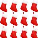 12pcs Felt Christmas Stockings for Christmas Fireplace Hanging Stocking Red Non-Woven Fabric with Golden Trim (7.5" Openning)