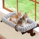Zakkart SnugCloud Cat Window Perch with 4-Sided Bolster - Large Cat Hammock for Window Sill - Solid Hardwood & Metal Frame - Window Seat for Pets (Dark Stained Wood w/Gray Bed, Large)