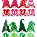 Reversible Valentines Day Decoration/St Patrick's Day Decorations Wooden Sign, Double-sided Festive Gnomes LOVE LUCK Wooden Sign Valentines Day Table Centerpiece for Home Mantle Shelf Office Decor