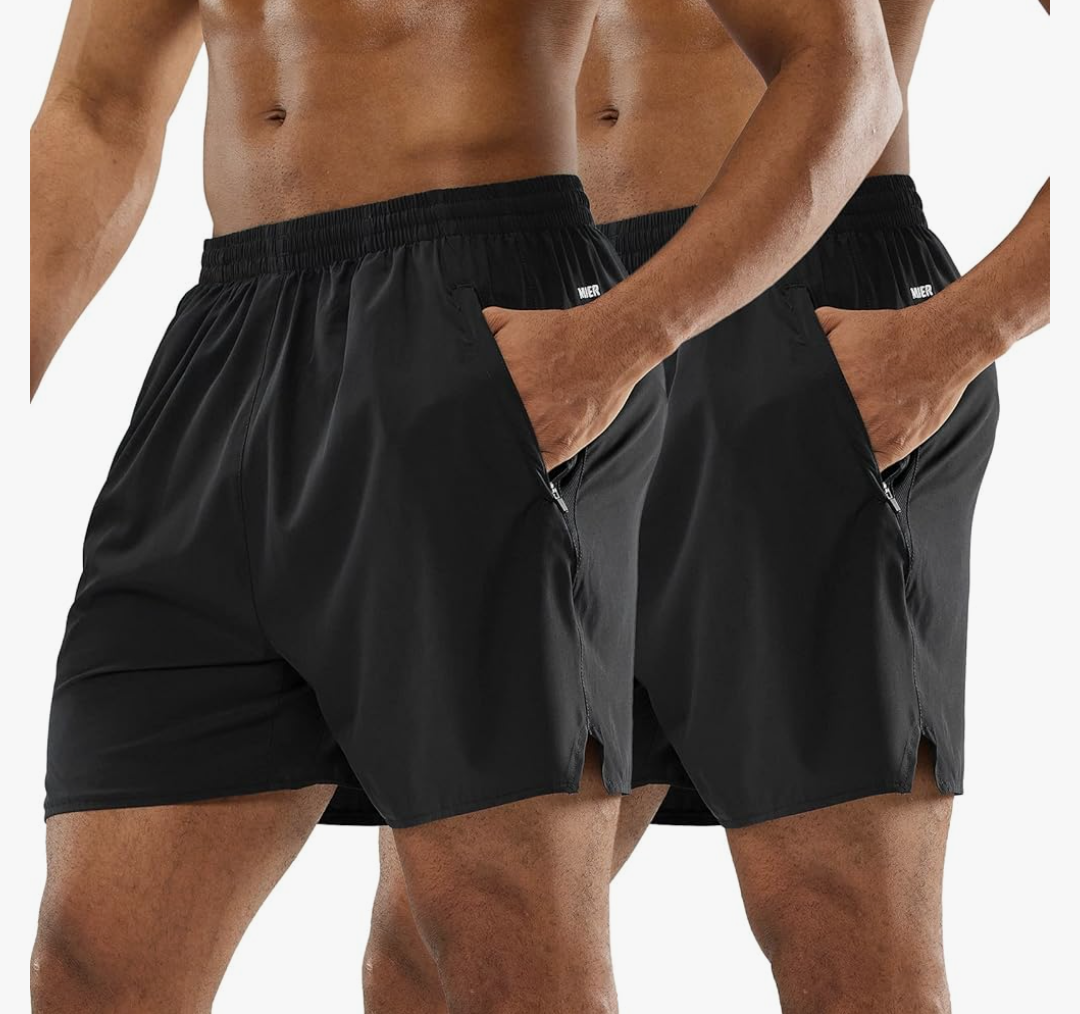 MIER Men's Athletic Shorts 5 Inch Lightweight Running Workout Gym Shorts with Zipper Pockets, 2 Pack,XL