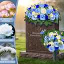 Artificial Headstone Flower Saddle, Cemetery Flowers, Memorial Flowers, Silk Tulip Rose Daisy, Blue, 3 Piece