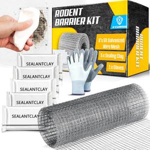 [Upgraded] Rodent Barrier Kit, 8in x 5FT Galvanized Wire Mesh, 5 PCS Repair Sealing Clay, Gloves Included, Gap Blocker in Hole Pipeline Vent in House, Garage, Garden