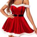 Avidlove Christmas Dresses for Women Velvet Santa Outfit Off Shoulder Mrs Claus Costume (X-Large, Red)