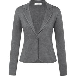 GRACE KARIN Women Sweater Blazer Casual Work Croppped Cardigan Lightweight Button Front Short Knit Blazer Jacket  (Medium Grey)
