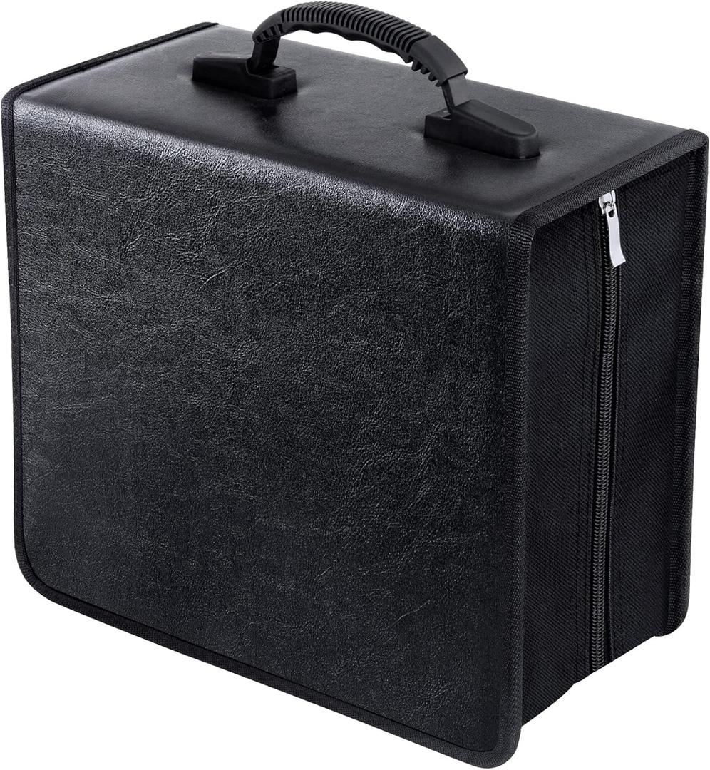 Siveit CD/DVD Binder, CD DVD Case Holder Binder 400 Capacity CD/DVD Wallet Storage Booklet Album Box (White binder, PU Black)