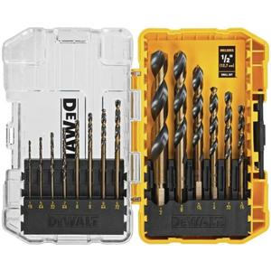 DEWALT Drill Bit Set, 3-Flats Shank,14-Piece, 135 Degree Split Point, for Plastic, Wood and Metal (DWA1184)