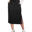SOFIA'S CHOICE Women's Drawstring Slit Skirt High Waist A Line Midi Skirts with Pockets Black Medium