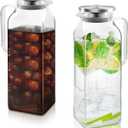 68 oz Borosilicate Square Glass Pitcher with Lid and Spout, Heat Resistant -4F to 302F, Lightweight Water Pitchers, Water Jugs, Glass Carafe with Handle, Ideal for Fridge Storage(2Pack)