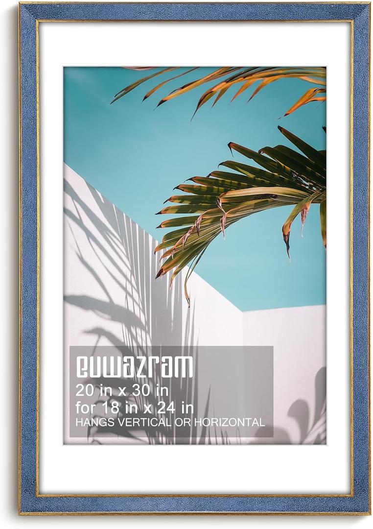 Suede 20x30 Frame - Single Frame, Christmas Elegant Sky Blue 20 x 30 Poster Frame with Mat for 18x24, 20x30 Picture Frames for Artwork, Puzzles, Photos and Movie Posters