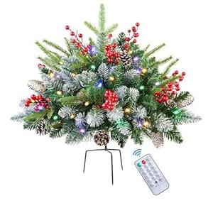 Set of 1 18 Inch Lighted Outdoor Christmas Tree with Remote, Timer, Multi-Color Lights, Battery Operated Pre-lit Frosted Pathway Urn Filler, Christmas Porch Decorations for Home, Porch & Yard