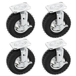 10 Inch Pneumatic Caster Wheels with Brake, 1200 lbs Capacity，Set of 4 Swivel Wheels for carts Heavy Duty， Rubber Wheels for Workbench, Trolley and Wagon，mounting Hardware Included